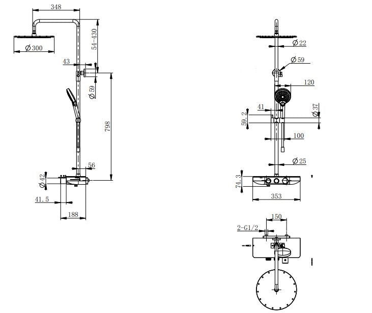 Xellanz Nuovo regendoucheset - technische tekening