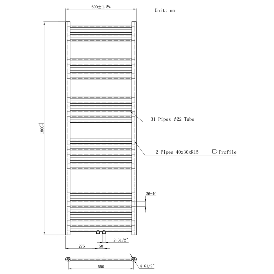 BELRAD Badkamer radiator – Middenaansluiting