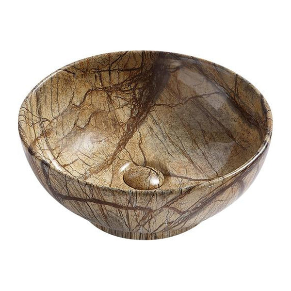 Vasque Aloni Crocodile - À poser - sans trop-plein - sans trou de robinetterie - avec bonde clic-clac - céramique - 41×18×41 cm - Marbre brun