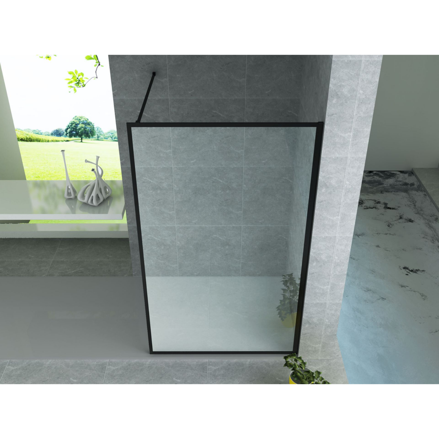 ALONI inloopdouchewand met mat zwart profiel – 8 mm veiligheidsglas