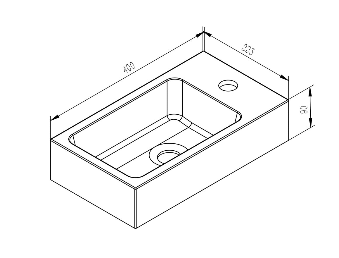 Xellanz Ribbella fontein omkeerbaar 40 x 22 x 9 cm composiet mat zwart - technische tekening