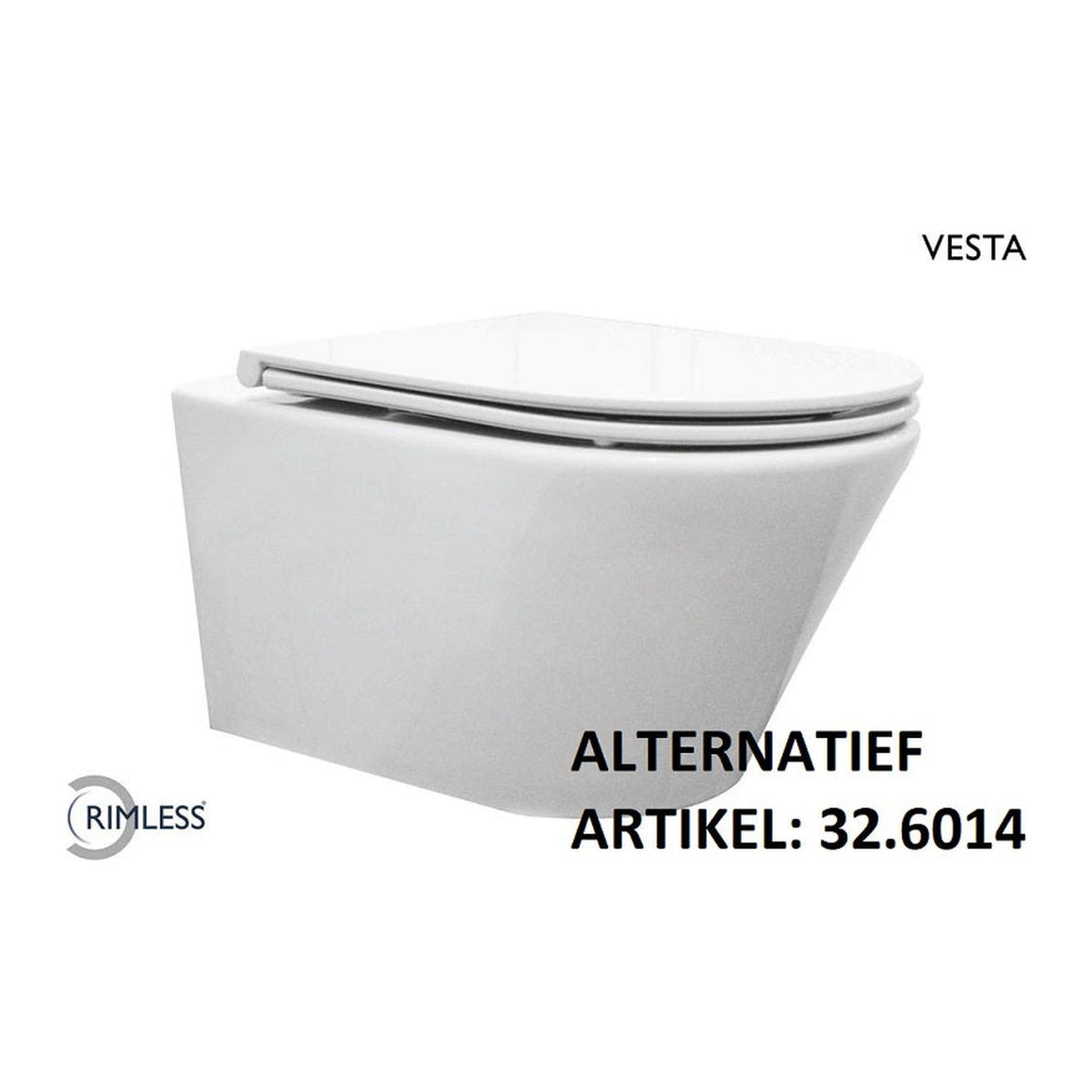Wiesbaden Vesta wandcloset rimless met Flatline toiletzitting softclose en quick release Glans wit - productfoto