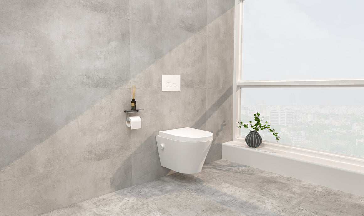 Wiesbaden Vesta wandcloset rimless met bidetkraan koud water met Vesta toiletzitting Glans wit - detailfoto