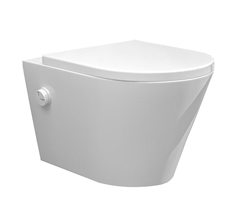 Wiesbaden Vesta wandcloset rimless met bidetkraan koud water en Shade toiletzitting Glans wit - productfoto