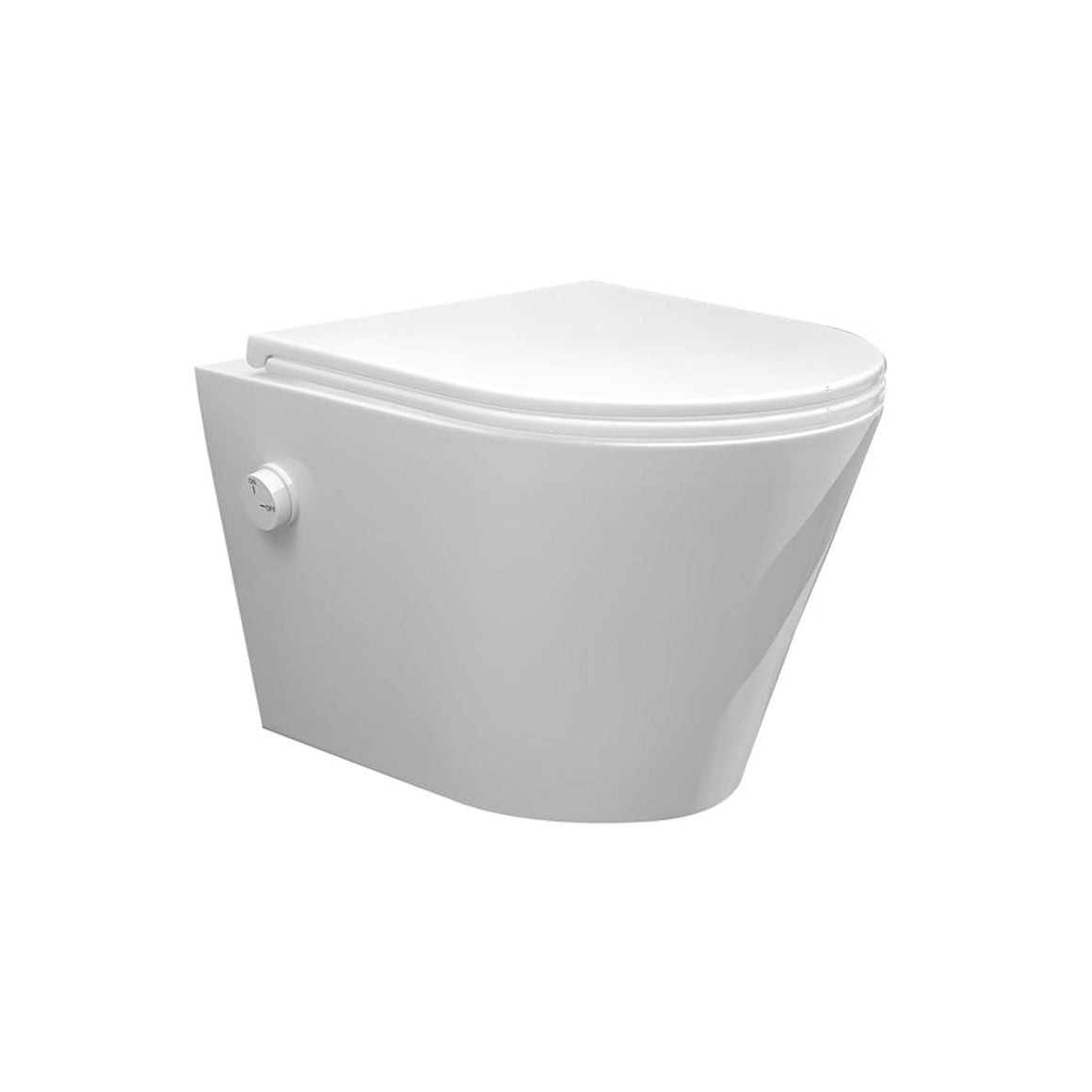 Wiesbaden Vesta wandcloset rimless met bidetkraan koud water en Flatline toiletzitting Glans wit - productfoto