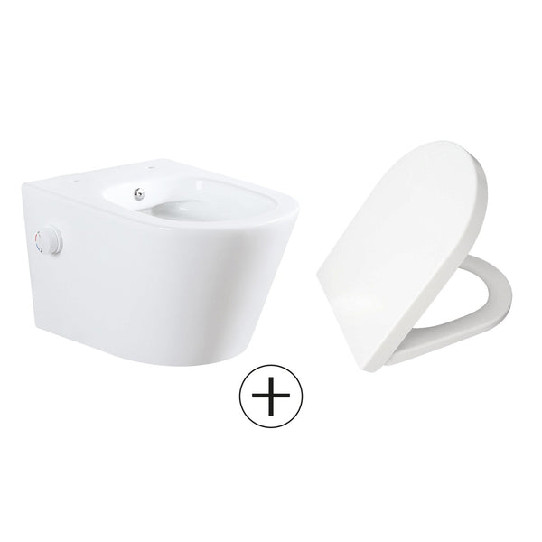 Wiesbaden Vesta wandcloset rimless met bidetkraan warm koud water met Vesta toiletzitting