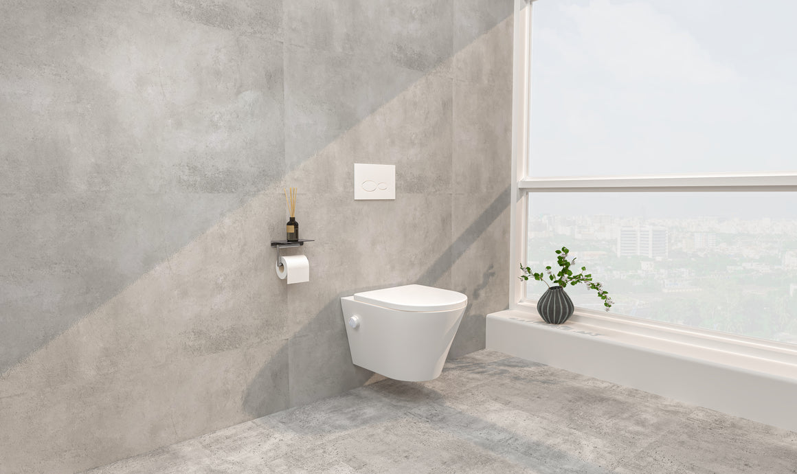 Wiesbaden Vesta wandcloset rimless met bidetkraan warm koud water met Shade slim toiletzitting Glans wit - detailfoto