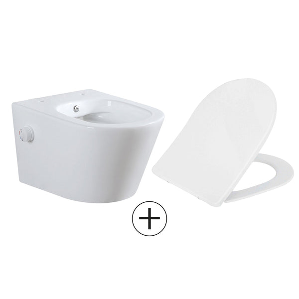 Wiesbaden Vesta wandcloset rimless met bidetkraan warm koud water met Shade slim toiletzitting