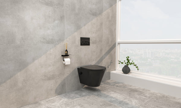 Wiesbaden Vesta wandcloset rimless met bidetkraan warm koud water met Shade slim toiletzitting