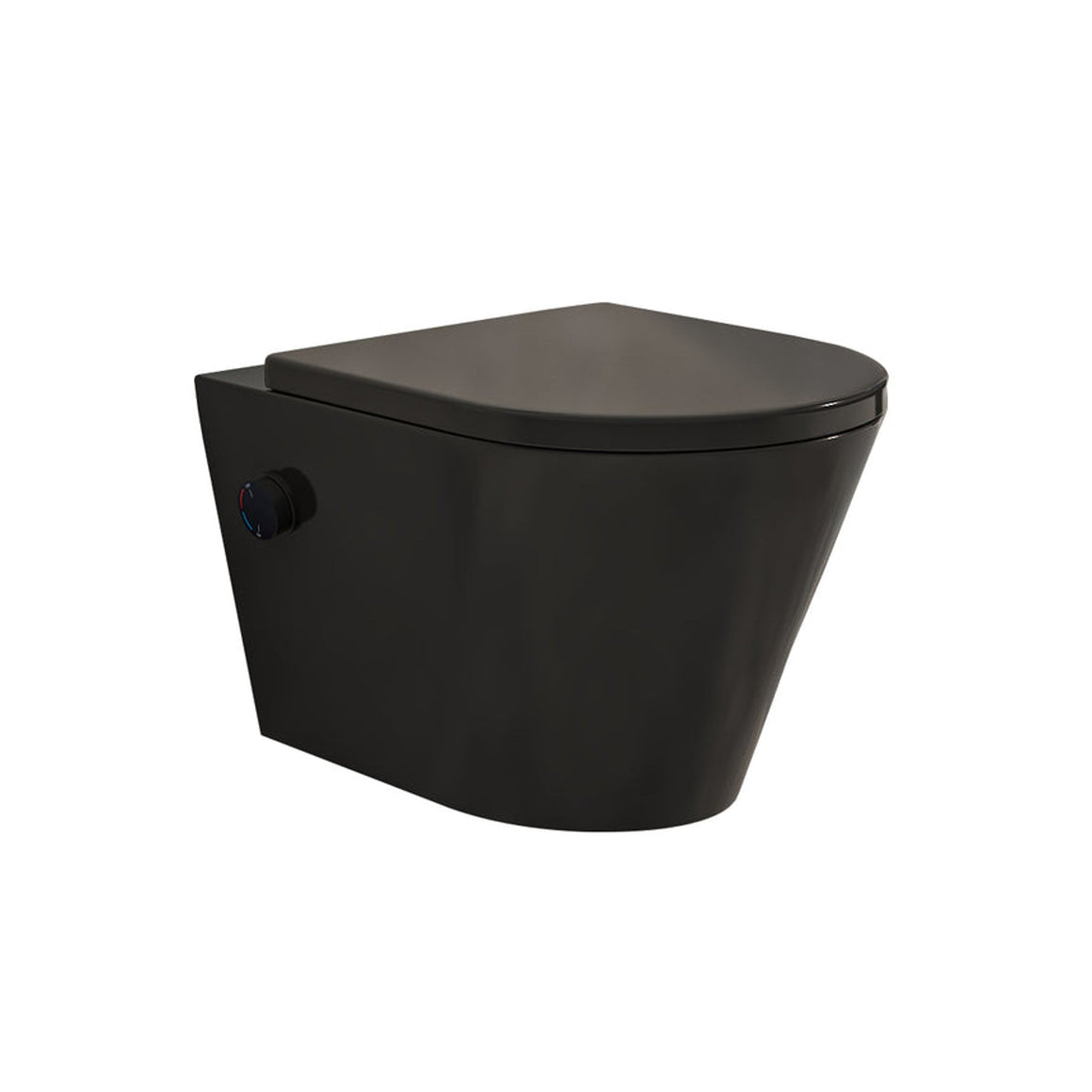 Wiesbaden Vesta wandcloset rimless met bidetkraan warm koud water met Shade slim toiletzitting Mat zwart - productfoto