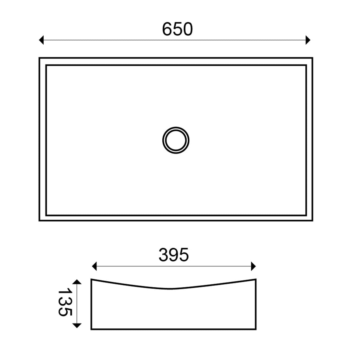 Wiesbaden Slide opzetwastafel 65,5 x 39,5 x 13,5 cm wit - technische tekening