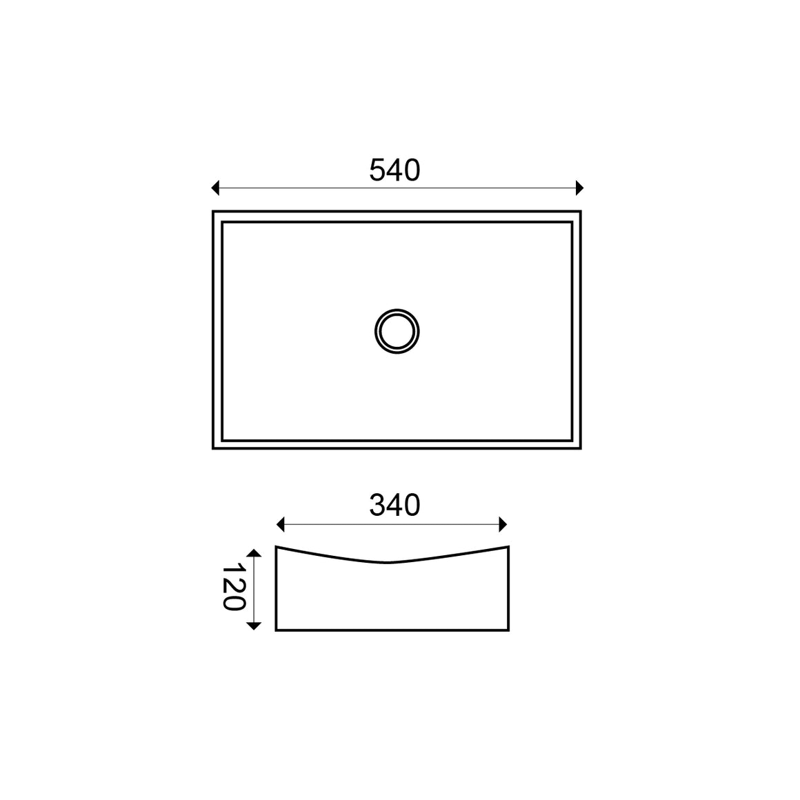 Wiesbaden Slide waskom rechthoekig 55 x 35 x 12 cm wit - technische tekening