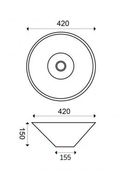 Wiesbaden Circle waskom rond 42 x 15 cm glans wit - technische tekening