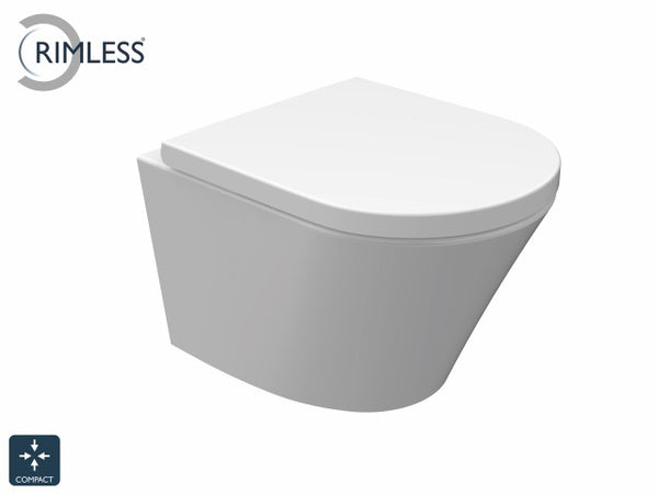 Wiesbaden Vesta Junior wandcloset rimless verkort met Vesta Junior toiletzitting softclose en quick release glans wit