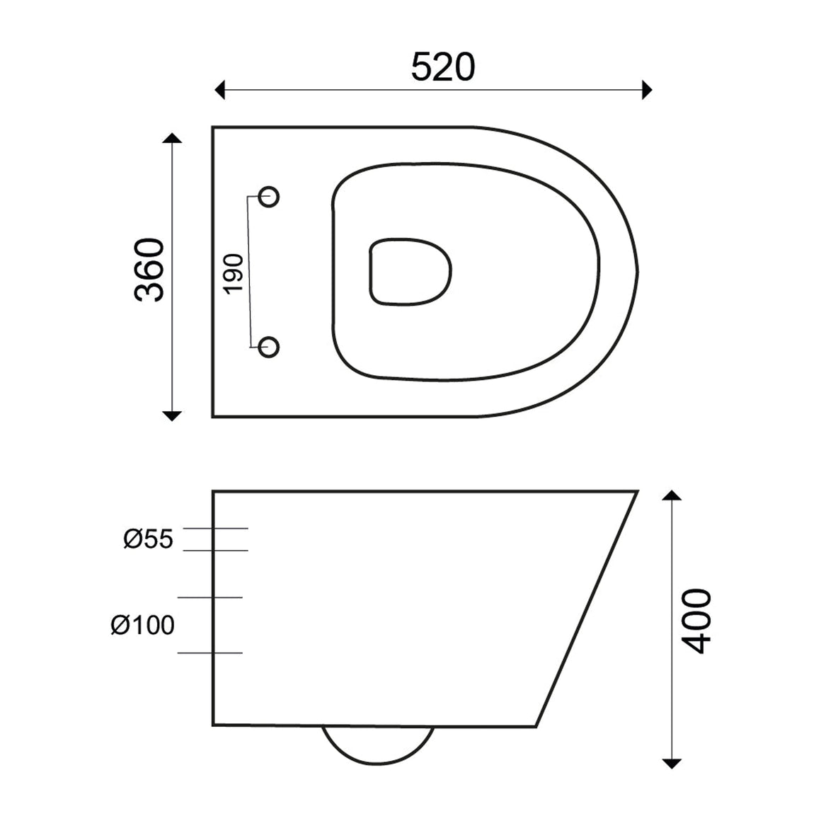 Wiesbaden Vesta wandcloset met toiletzitting glans wit - technische tekening