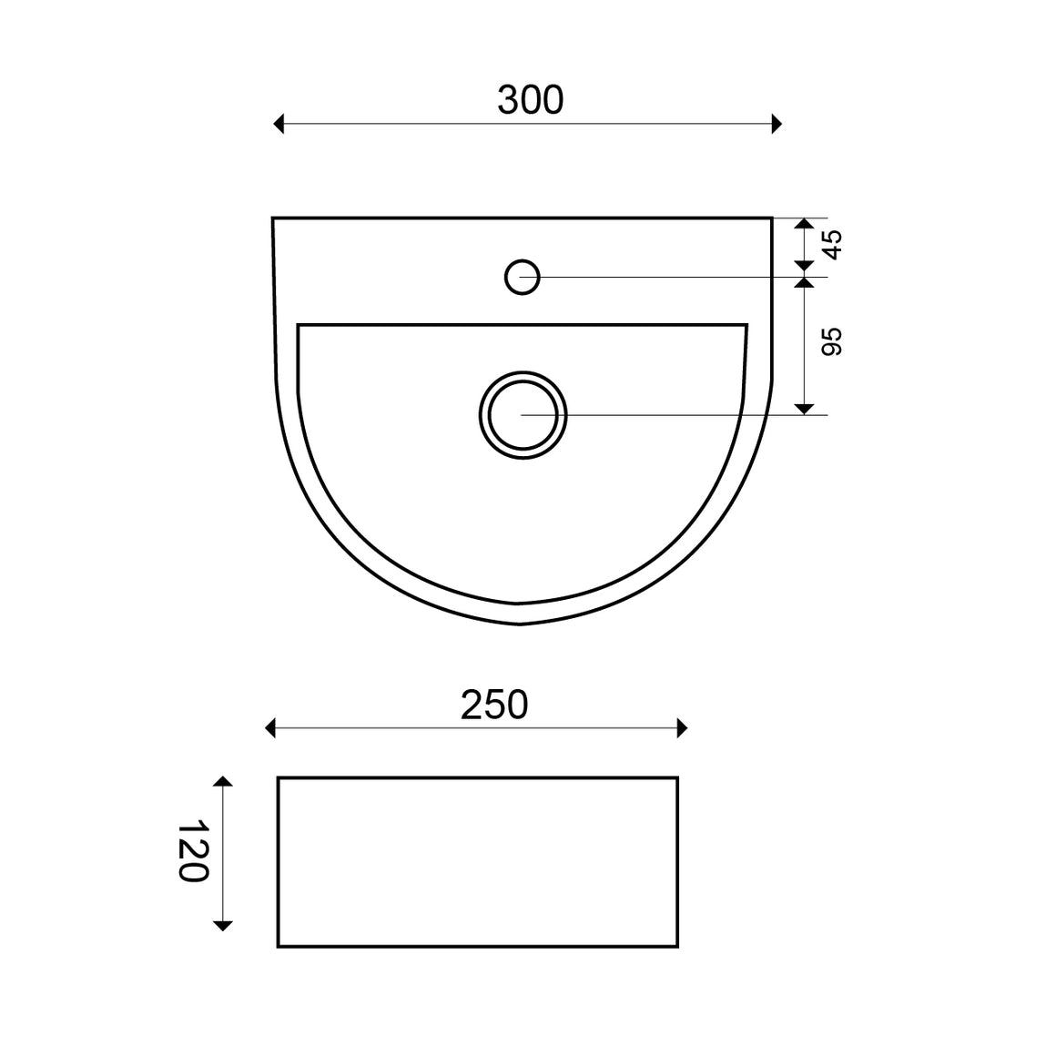 Wiesbaden Lara fontein 30 x 25 x 12 cm keramiek wit - technische tekening