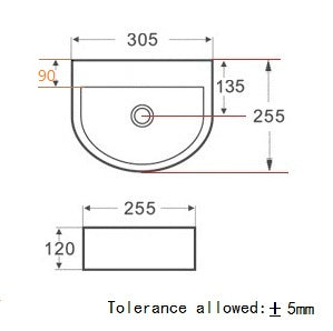 Wiesbaden Lara fontein zonder kraangat 30 x 25 x 12 cm keramiek wit - technische tekening