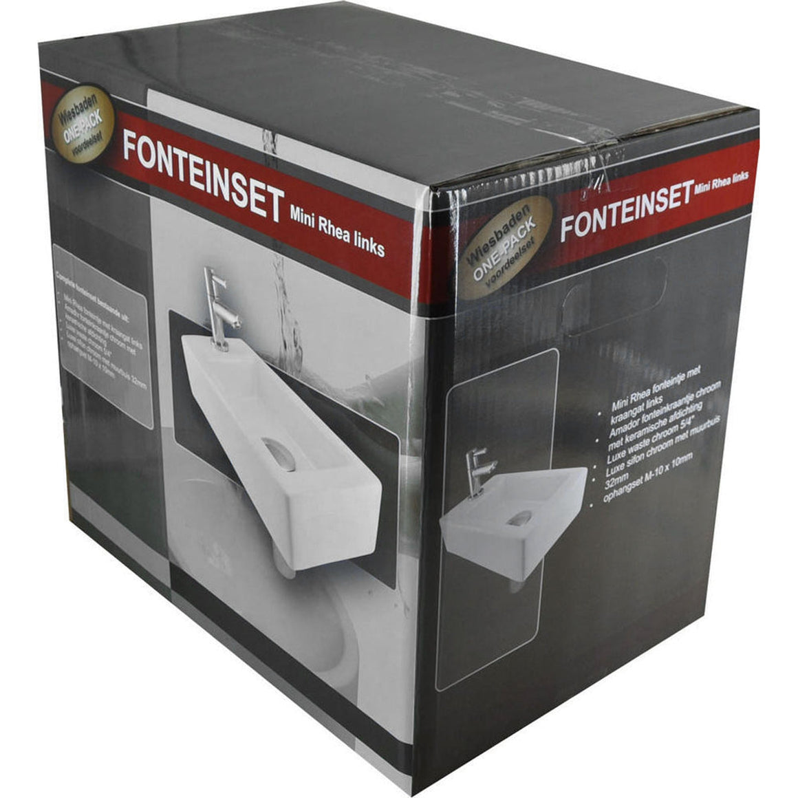 Wiesbaden Fonteinset Rhea S mini met fontein, kraan, sifon en afvoerplug Glans wit / Links - productfoto