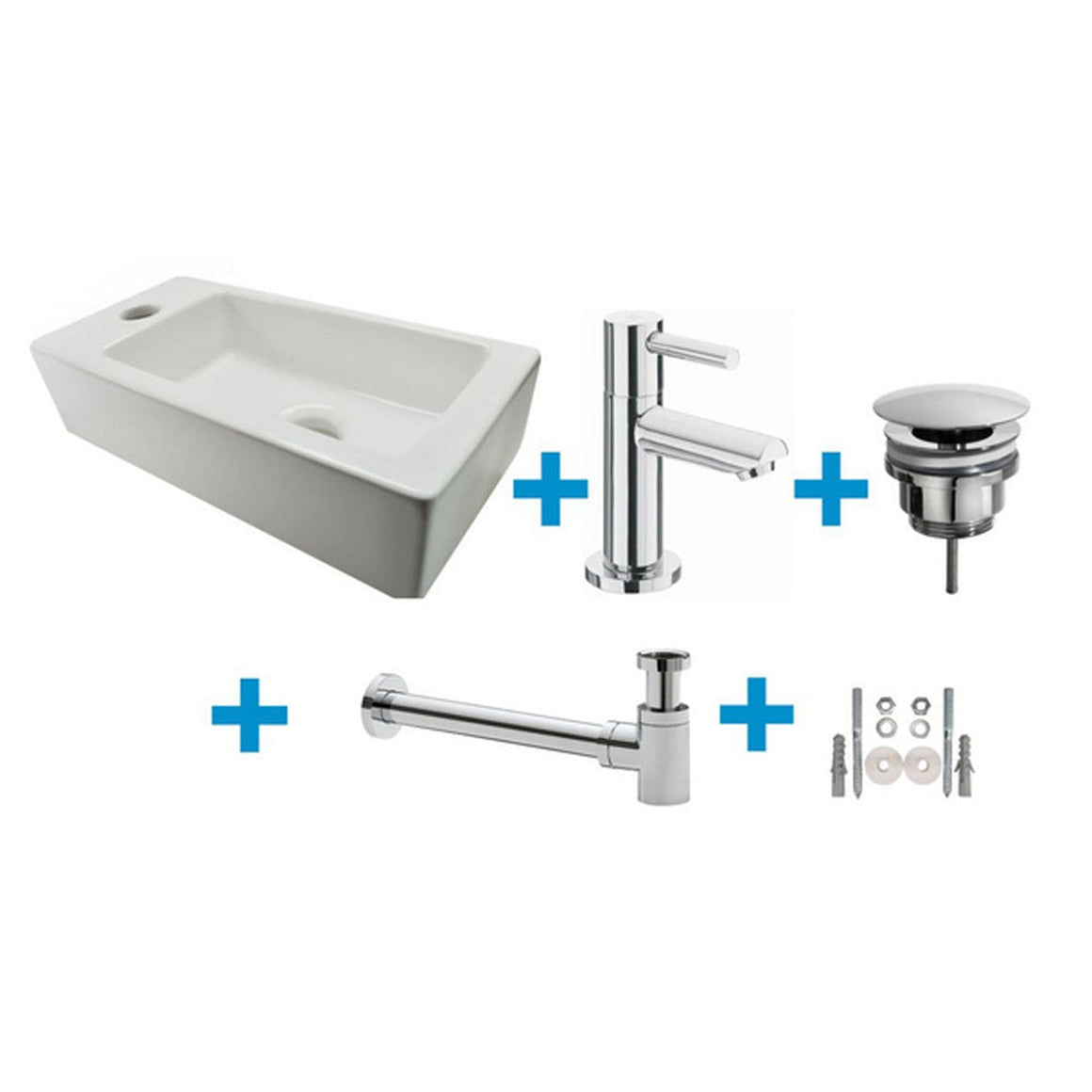 Wiesbaden Fonteinset Rhea S mini met fontein, kraan, sifon en afvoerplug Glans wit / Links - productfoto