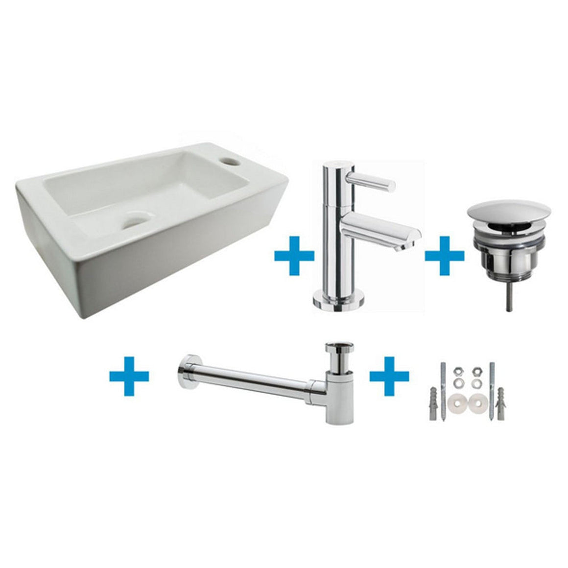 Wiesbaden Fonteinset Rhea S mini met fontein, kraan, sifon en afvoerplug Glans wit / Rechts - productfoto