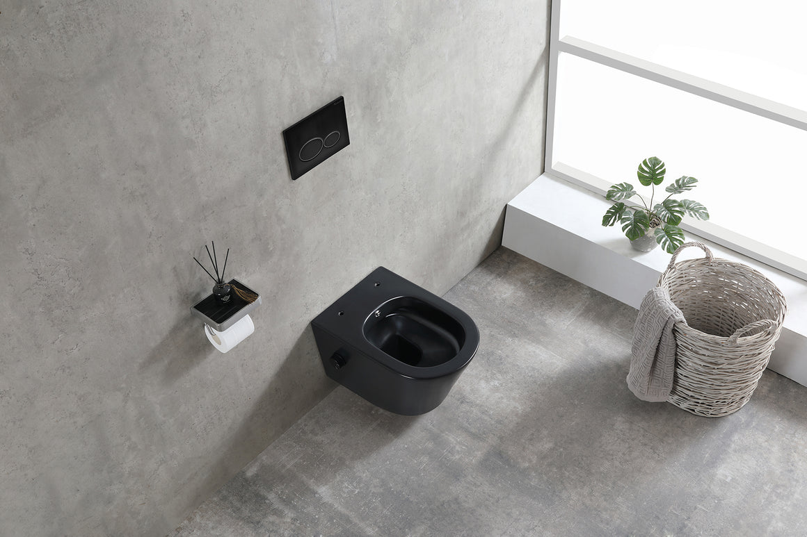 Wiesbaden Vesta wandcloset rimless met bidetkraan koud water Mat zwart - sfeerbeeld
