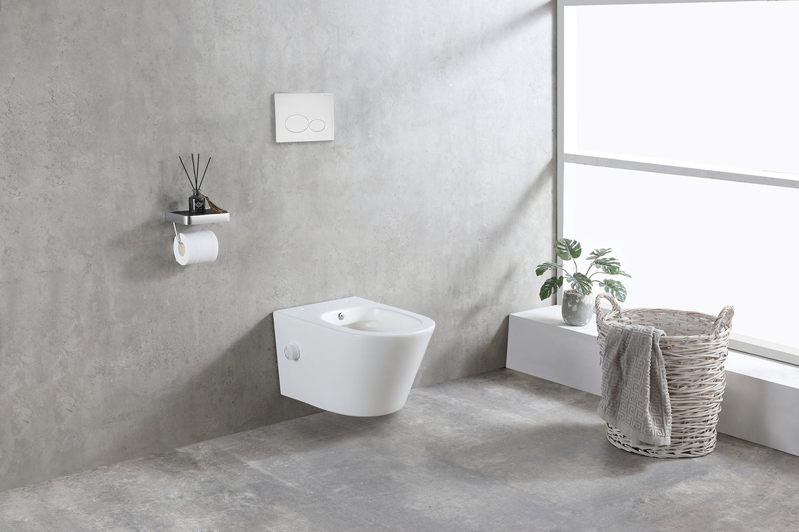 Wiesbaden Vesta wandcloset rimless met bidetkraan warm en koud water Mat wit - sfeerbeeld
