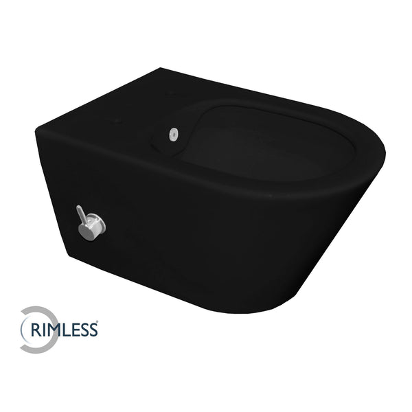 Wiesbaden Stereo wandcloset rimless met bidetkraan warm en koudwater mat zwart