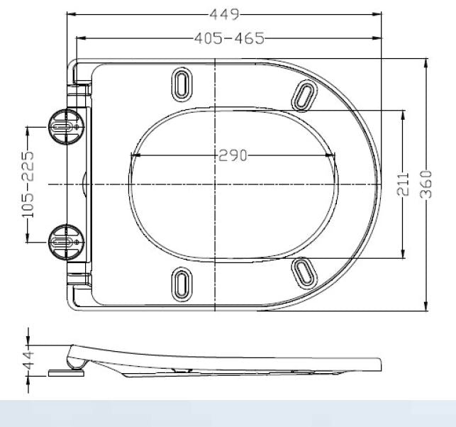 Wiesbaden Shade slim toiletzitting softclose en quick release Mat zwart - technische tekening