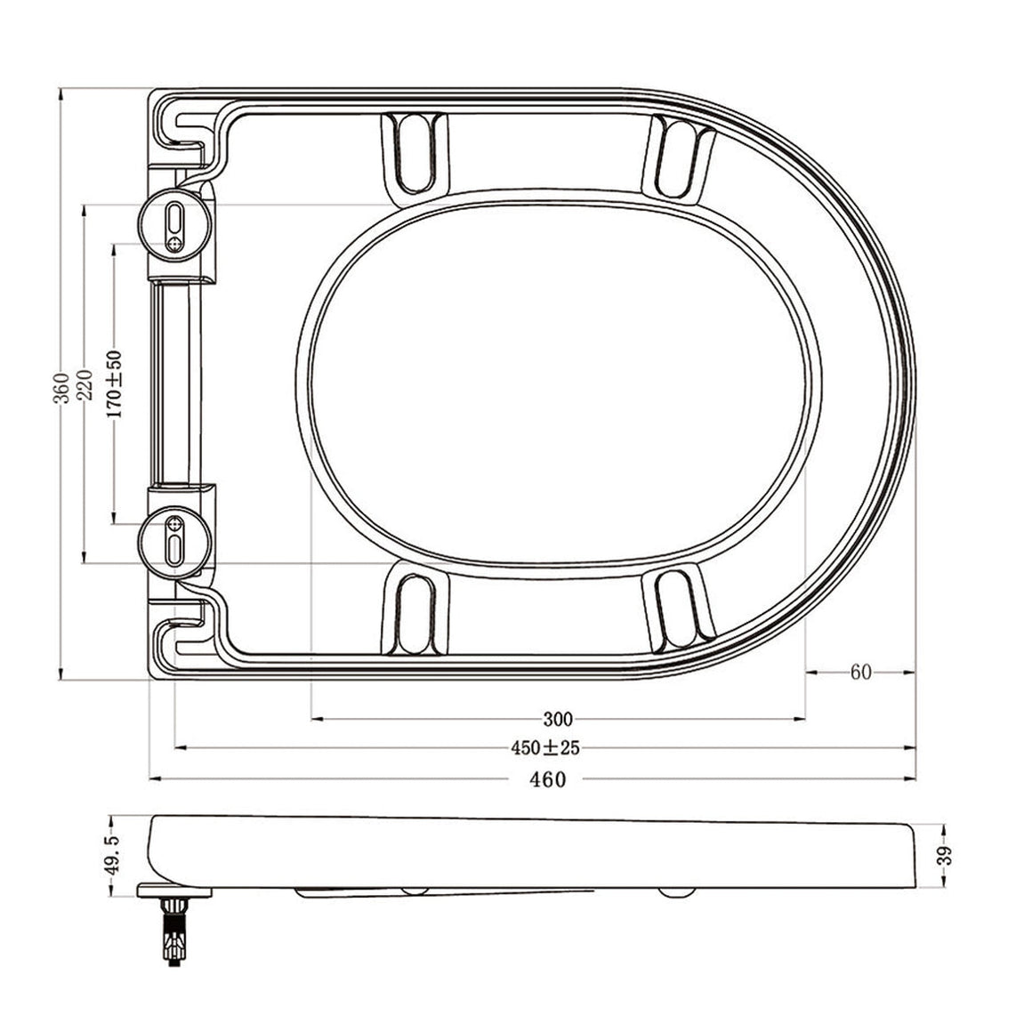 Wiesbaden Vesta toiletzitting softclose en quick release Mat zwart - technische tekening #variant_57300463321412