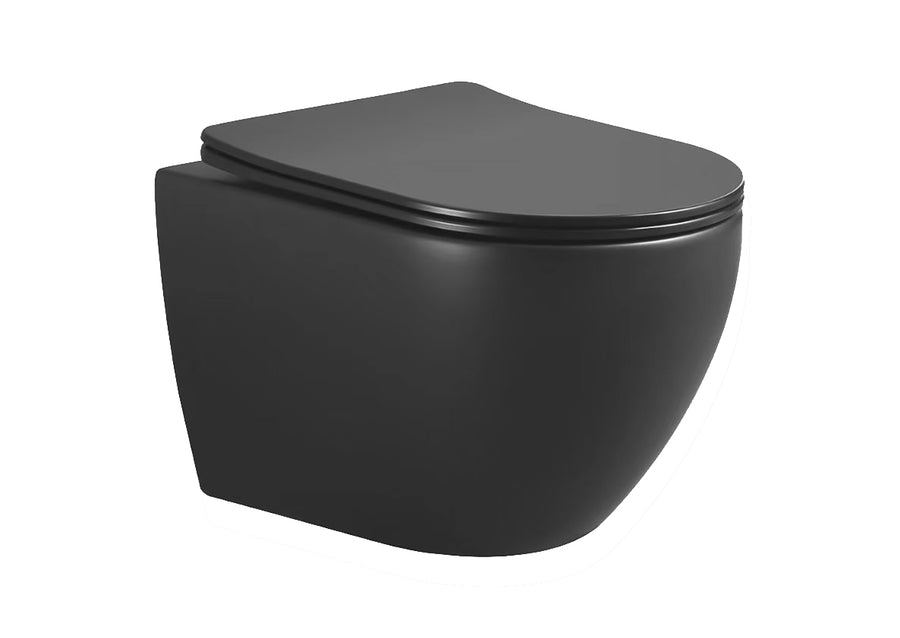 Xellanz Nibiru rimless wandcloset met toiletzitting softclose en quick release mat zwart - productfoto