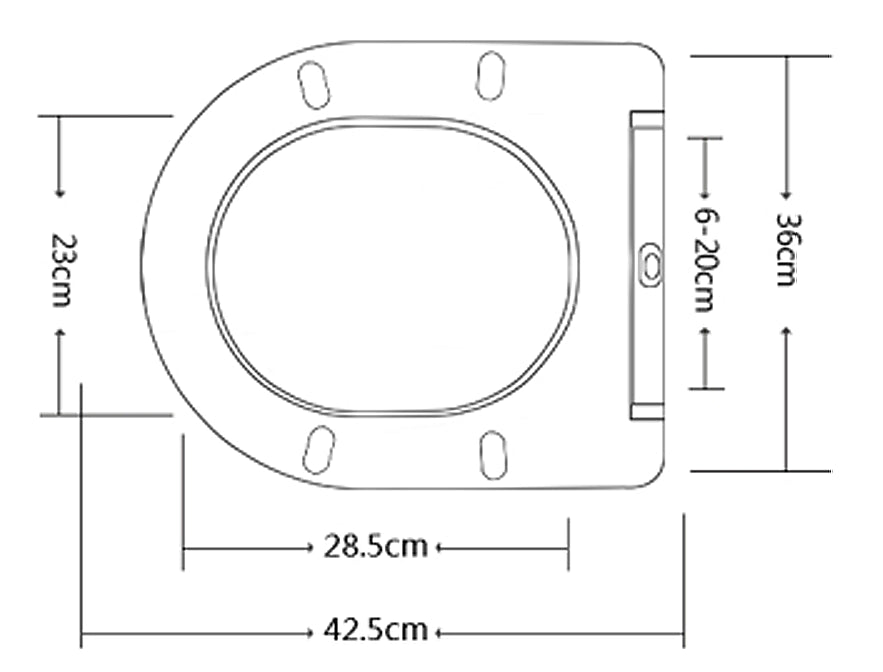 Xellanz Nibiru toiletzitting softclose en quick release mat zwart - technische tekening