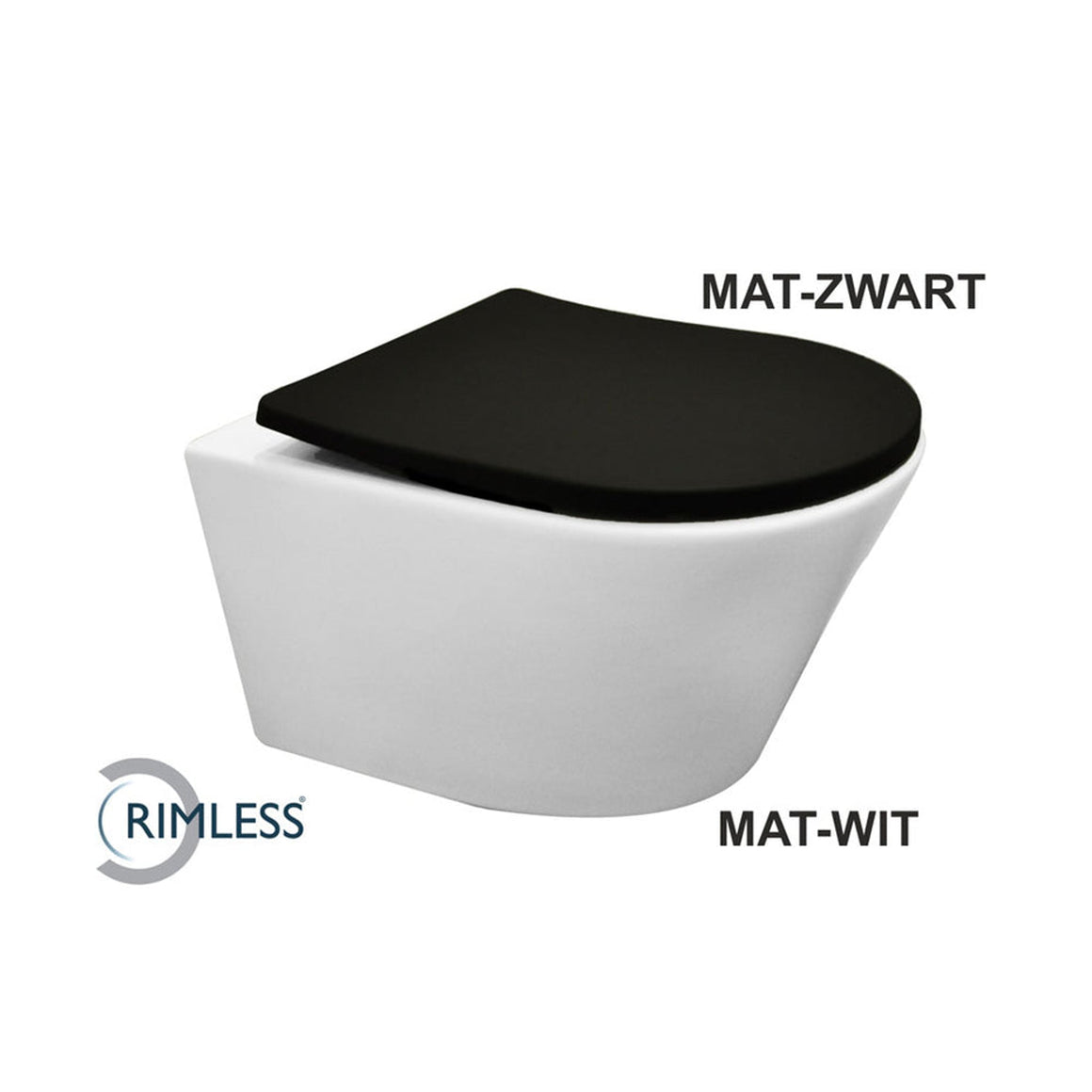 Wiesbaden Wiesbaden Vesta wandcloset rimless met Shade slim toiletzitting Mat wit / zitting mat zwart - productfoto
