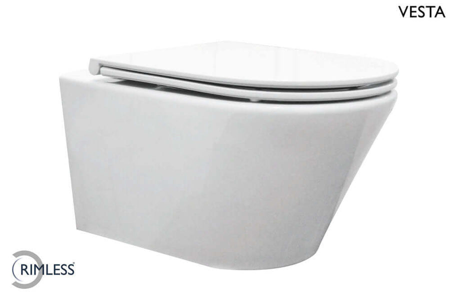 Vesta randloos hangtoilet Wiesbaden met diepe spoeling in wit (inclusief Flatline zitting)