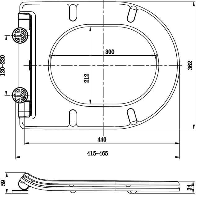 Afbeelding van de afmetingen van het Stereo randloos wandtoilet Wiesbaden Vesta met details en specificaties.