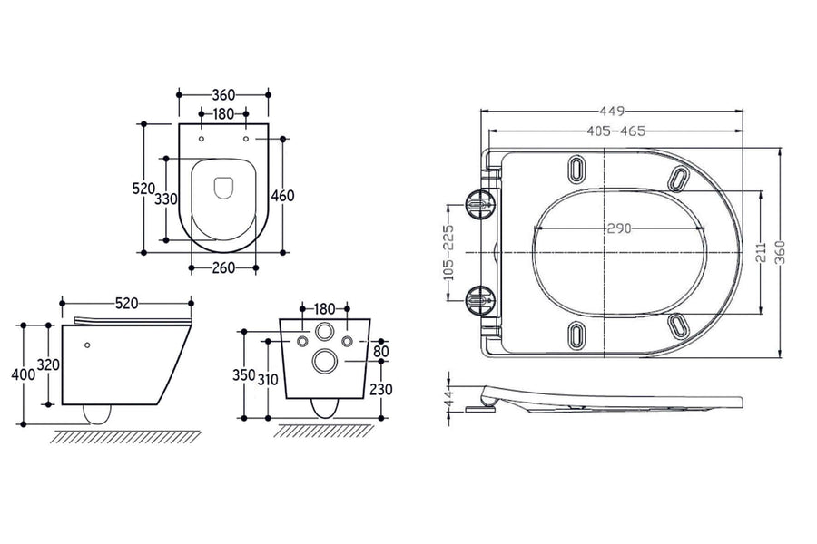 Vesta wandcloset rimless met bidetkraan koud water met Shade slim toiletzitting mat zwart