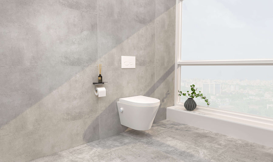 Vesta wandcloset rimless met bidetkraan warm koud water met Vesta toiletzitting mat wit