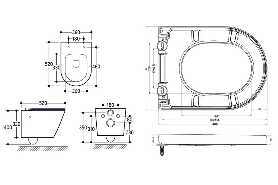 Vesta wandcloset rimless met bidetkraan warm koud water met Vesta toiletzitting mat wit