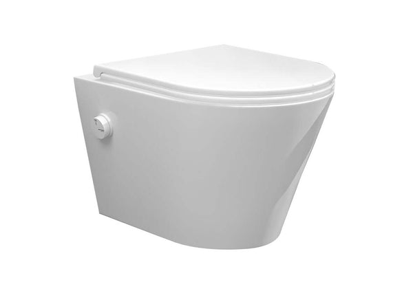 Vesta toilette suspendue sans rebord avec robinet de bidet eau froide avec abattant de toilette Flatline mat blanc