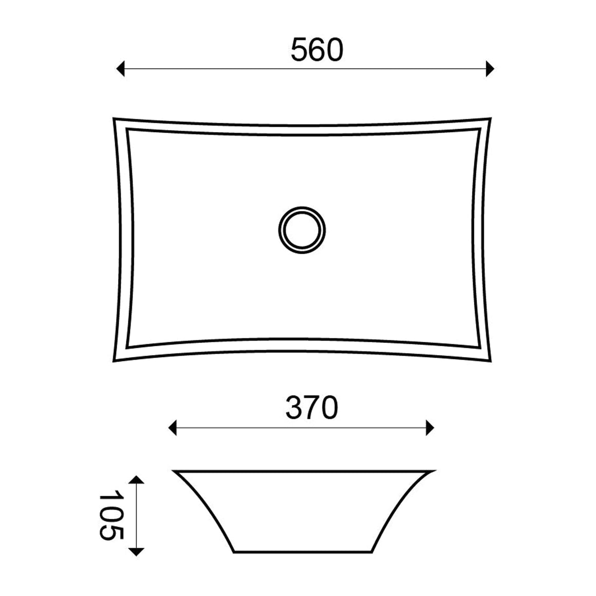 Scala waskom rechthoekig 56 x 37 x 10,5 cm keramiek glans wit