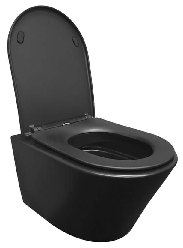 Vesta randloos wandtoilet Wiesbaden 52 cm mat zwart zonder spoelrand met zitting