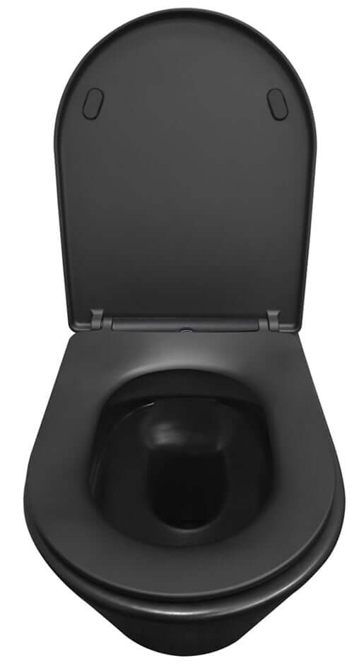 Vesta randloos wandtoilet Wiesbaden 52 cm mat zwart met open deksel