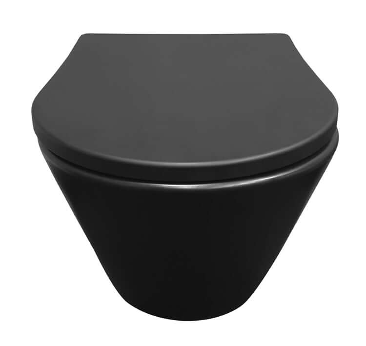 Vesta randloos wandtoilet Wiesbaden 52 cm in mat zwart, zonder spoelrand, elegant design voor modern sanitair.