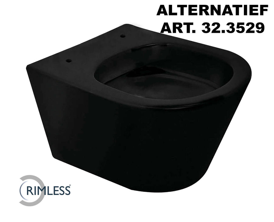 Matzwart wandtoilet Wiesbaden Vesta randloos, 52 cm (exclusief zitting)