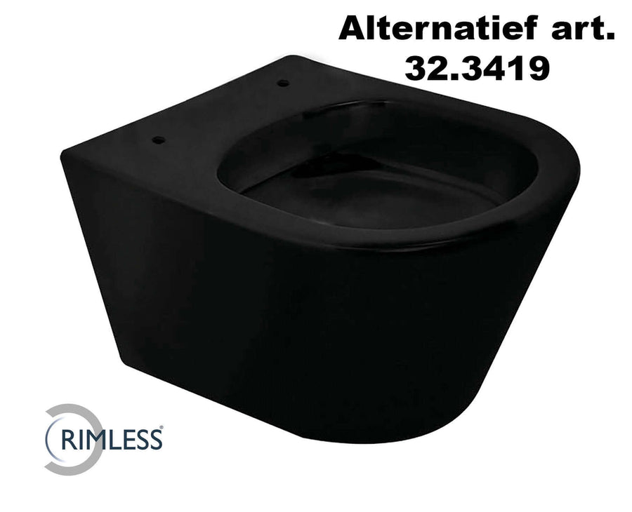 Vesta Junior Wandtoilet Wiesbaden Randloos 47 Cm in Mat Zwart (Exclusief Zitting)