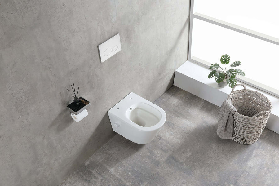 Bidesta randloos wandtoilet Wiesbaden met bidetkraan koud water in mat wit in moderne badkamer.