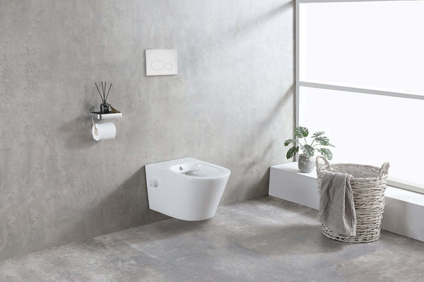 Bidesta randloos wandtoilet Wiesbaden met bidetkraan warm en koud in glanzend wit