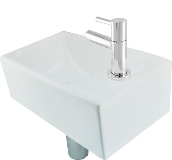 Fonteinset Rhea XXS mit Brunnen rechts glänzend weiß, Wasserhahn, Siphon und Abflussstopfen Chrom