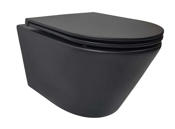 Tornado Flush randloos wandtoilet Wiesbaden matzwart met Flatline Soft Close toiletbril en snelsluiting
