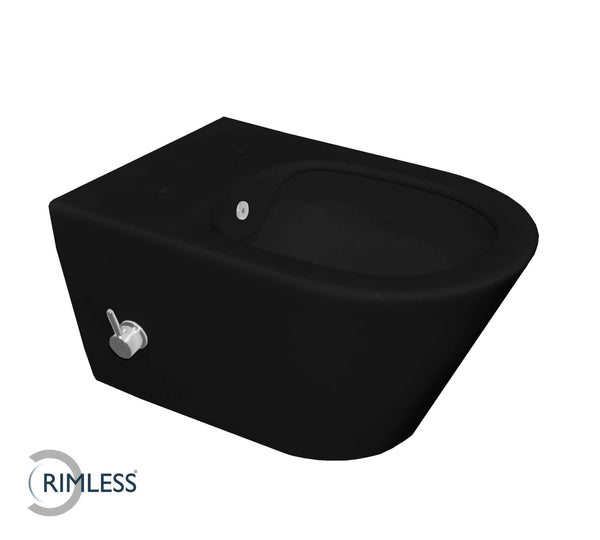 Luxe toilette murale sans rebord Wiesbaden 53 Cm avec robinet de bidet intégré froid en noir mat
