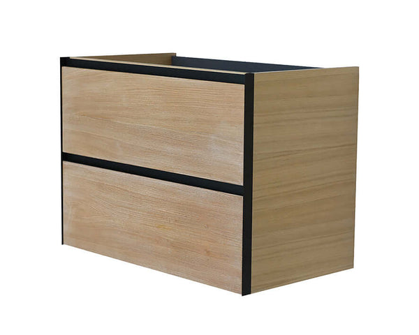 Lotus Waschbeckenunterschrank Wiesbaden mit 2 Schubladen, 80x45,2 cm in natürlicher Eiche und matt Schwarz